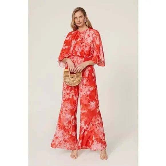 Pinko Aquarius Tuta Jumpsuit Size Large Abstract Print Dolman Sleeves Wide Leg - Picture 1 of 11